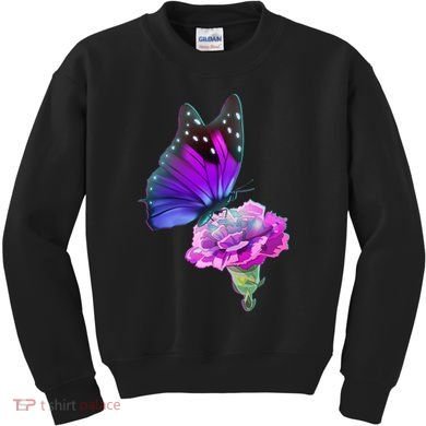 Colorful Neon Butterfly on Flower Kids Sweatshirt