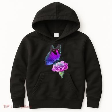 Colorful Neon Butterfly on Flower Kids Hoodie