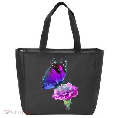 Colorful Neon Butterfly on Flower Tote Bag