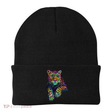 Colorful Neon Leopard Jaguar Portrait Beanie