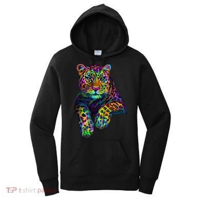 Colorful Neon Leopard Jaguar Portrait Women's Hoodie