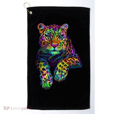 Colorful Neon Leopard Jaguar Portrait Golf Towel
