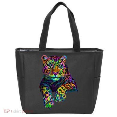 Colorful Neon Leopard Jaguar Portrait Tote Bag