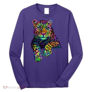 Colorful Neon Leopard Jaguar Portrait Long Sleeve Shirt