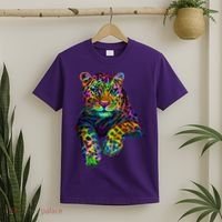 Colorful Neon Leopard Jaguar Portrait T-Shirt thumb 2