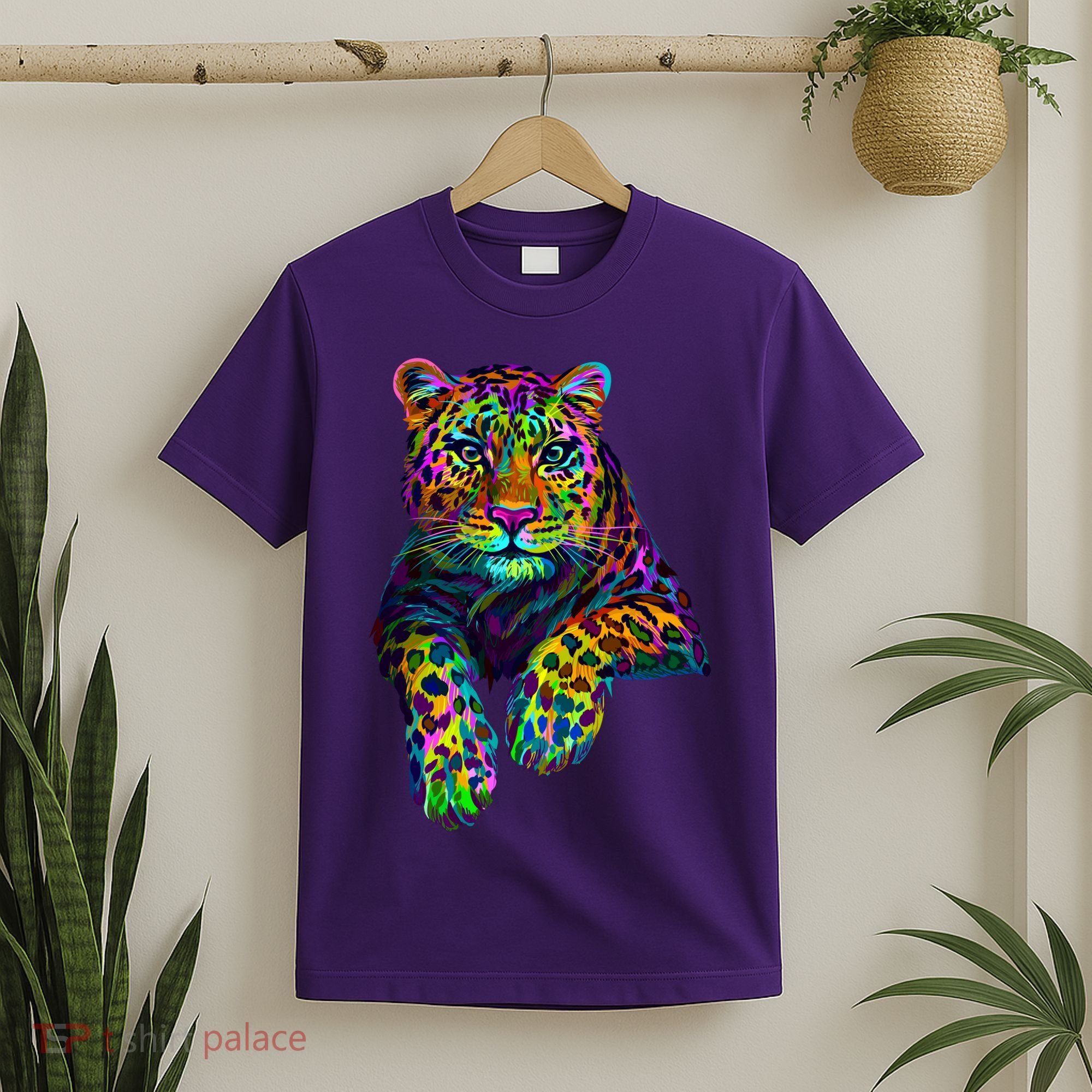 Colorful Neon Leopard Jaguar Portrait T-Shirt