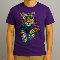 Colorful Neon Leopard Jaguar Portrait T-Shirt thumb 3