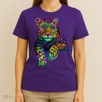 Colorful Neon Leopard Jaguar Portrait T-Shirt thumb 4