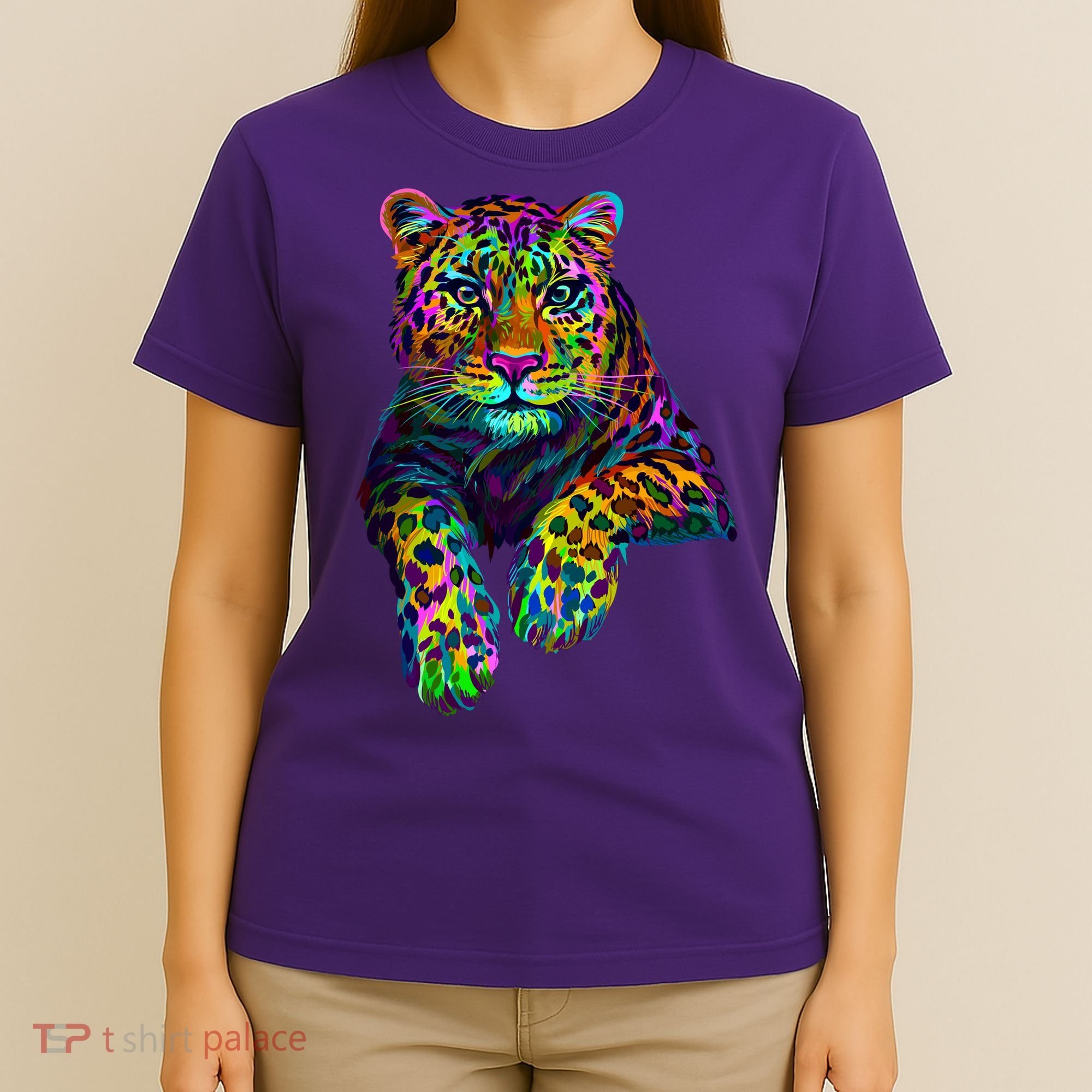 Colorful Neon Leopard Jaguar Portrait T-Shirt