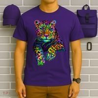 Colorful Neon Leopard Jaguar Portrait T-Shirt thumb 6