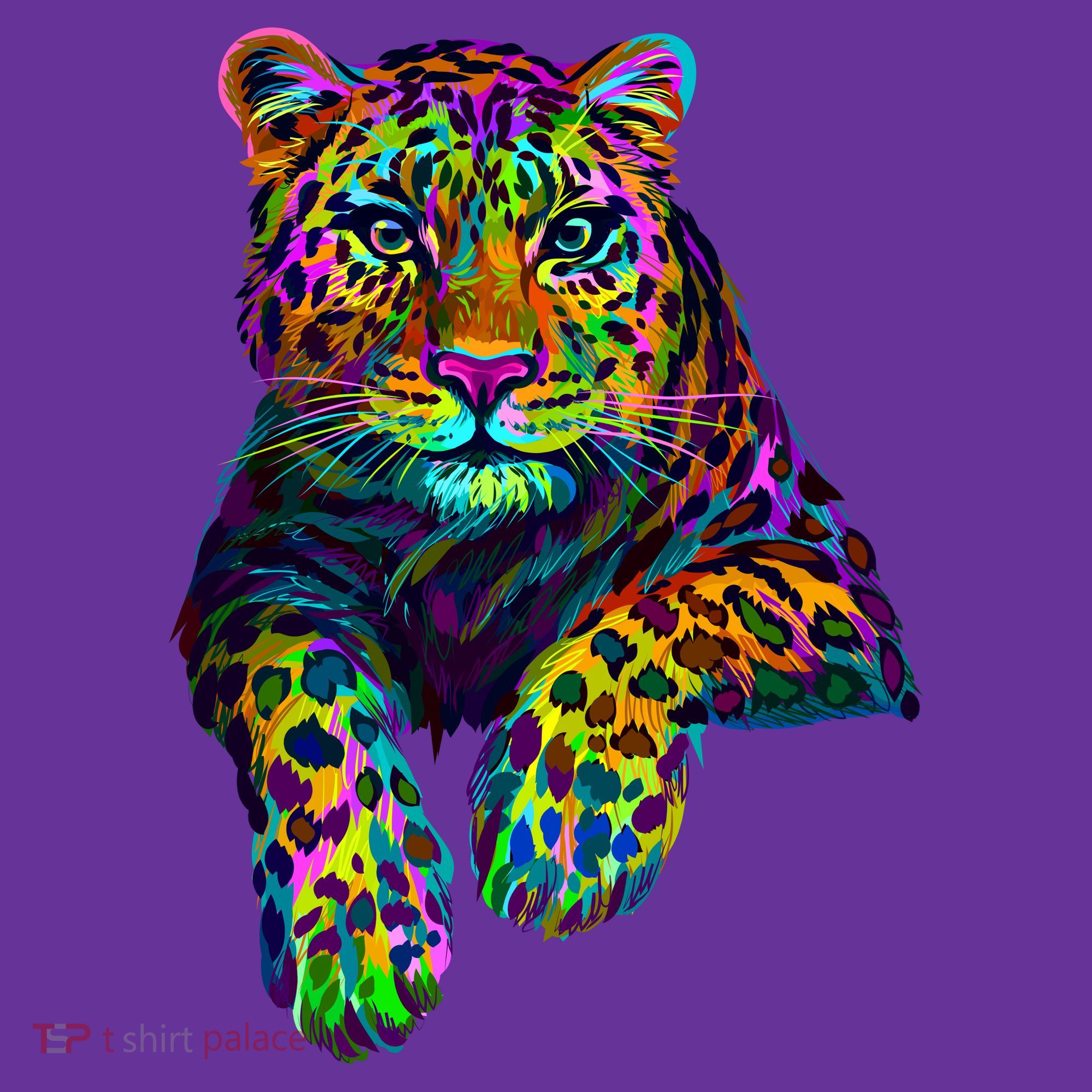 Colorful Neon Leopard Jaguar Portrait T-Shirt