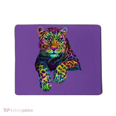 Colorful Neon Leopard Jaguar Portrait Mousepad