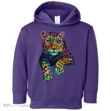 Colorful Neon Leopard Jaguar Portrait Toddler Hoodie