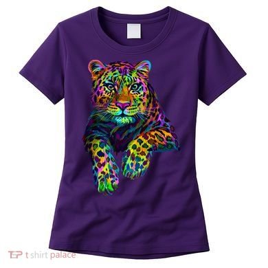 Colorful Neon Leopard Jaguar Portrait Women's T-Shirt