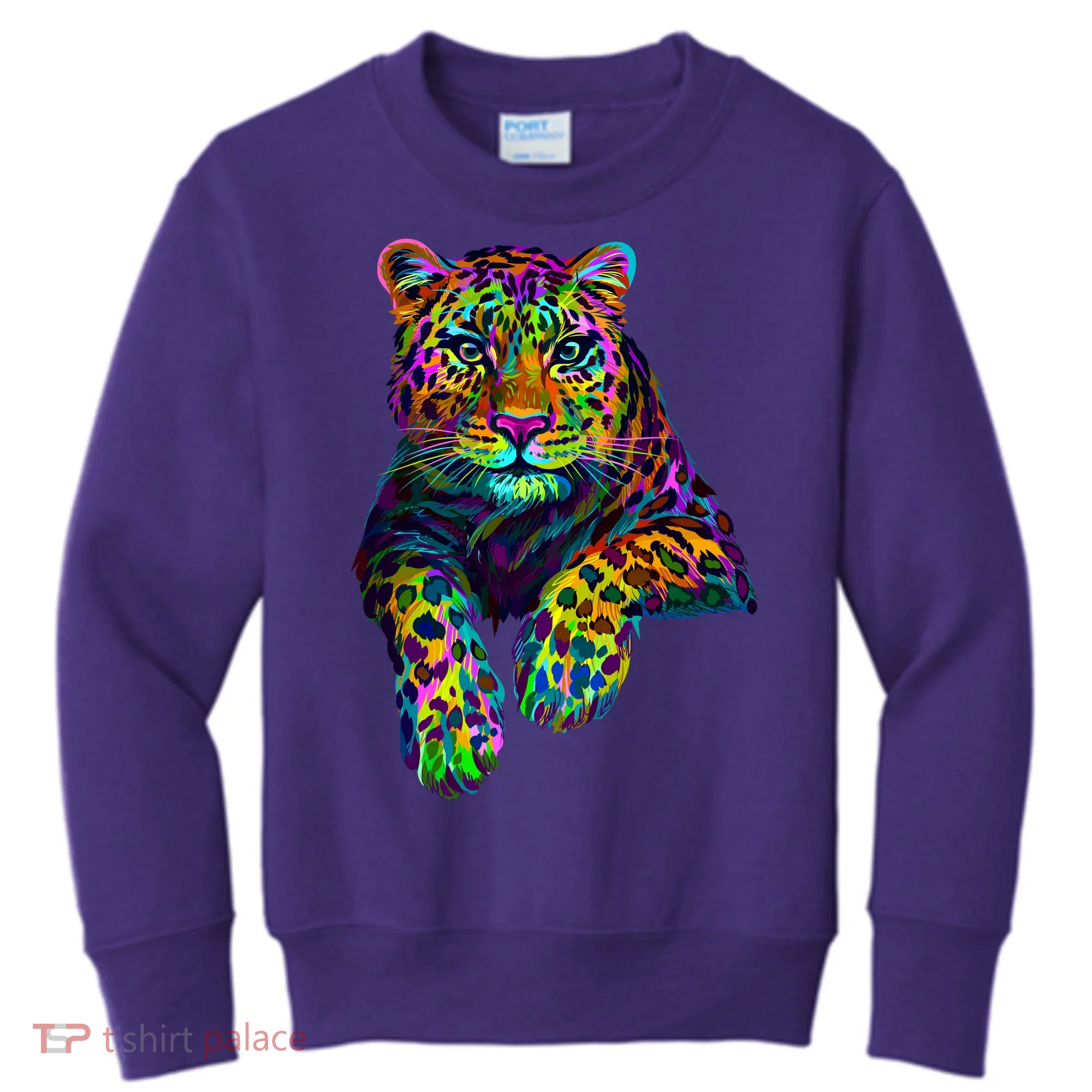 Colorful Neon Leopard Jaguar Portrait Kids Sweatshirt