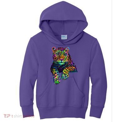 Colorful Neon Leopard Jaguar Portrait Kids Hoodie