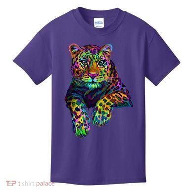 Colorful Neon Leopard Jaguar Portrait Kids T-Shirt