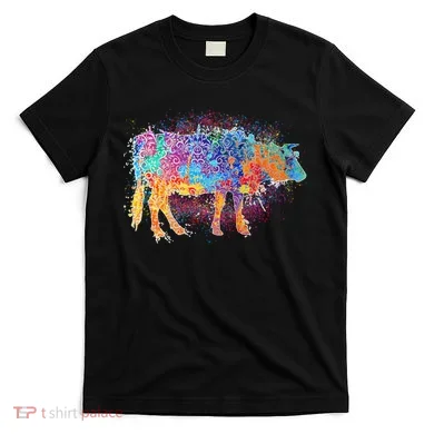 Colorful Pattern Cow Splatter T-Shirt