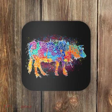 Colorful Pattern Cow Splatter Coaster