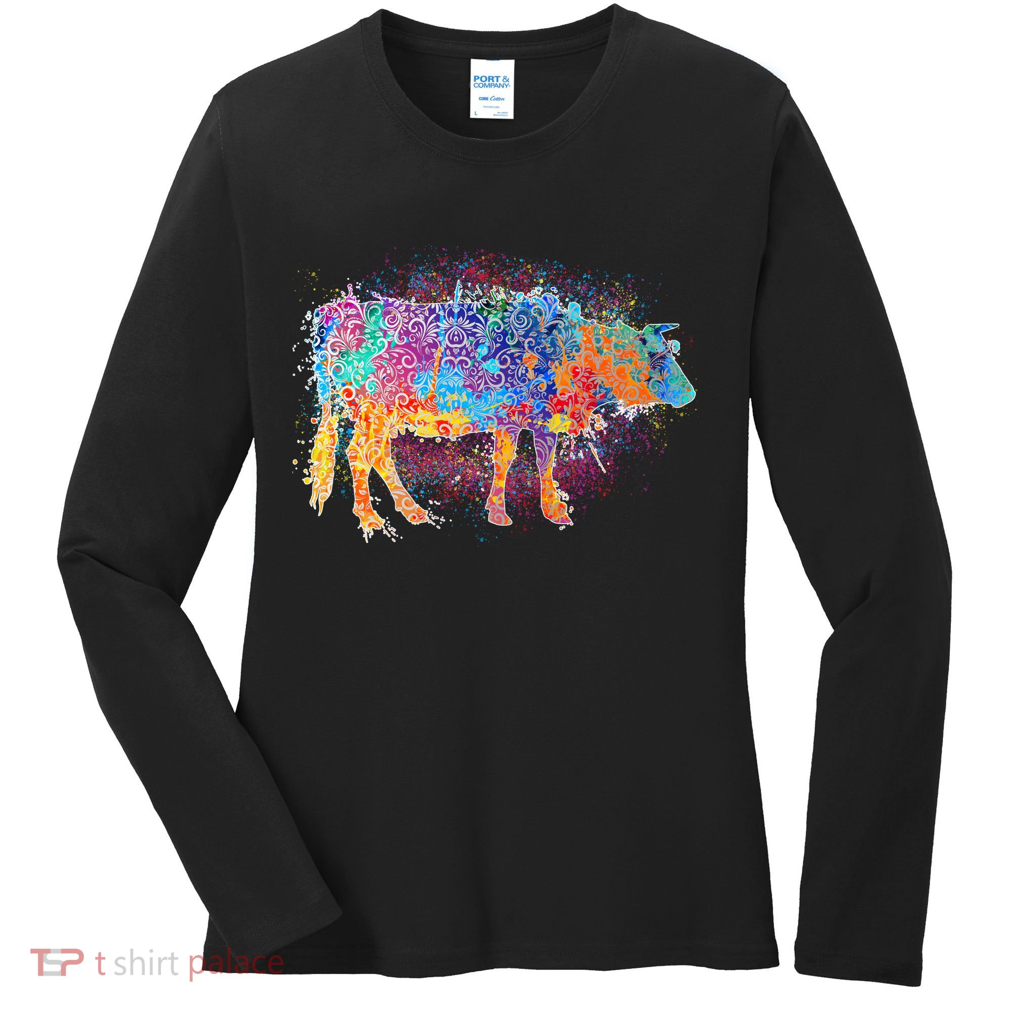 Colorful Pattern Cow Splatter Women's Long Sleeve Shirt