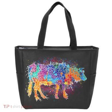 Colorful Pattern Cow Splatter Tote Bag