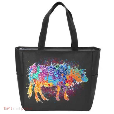 Colorful Pattern Cow Splatter Tote Bag