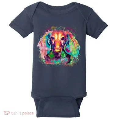 Colorful Pattern Dachshund Dog Baby Bodysuit