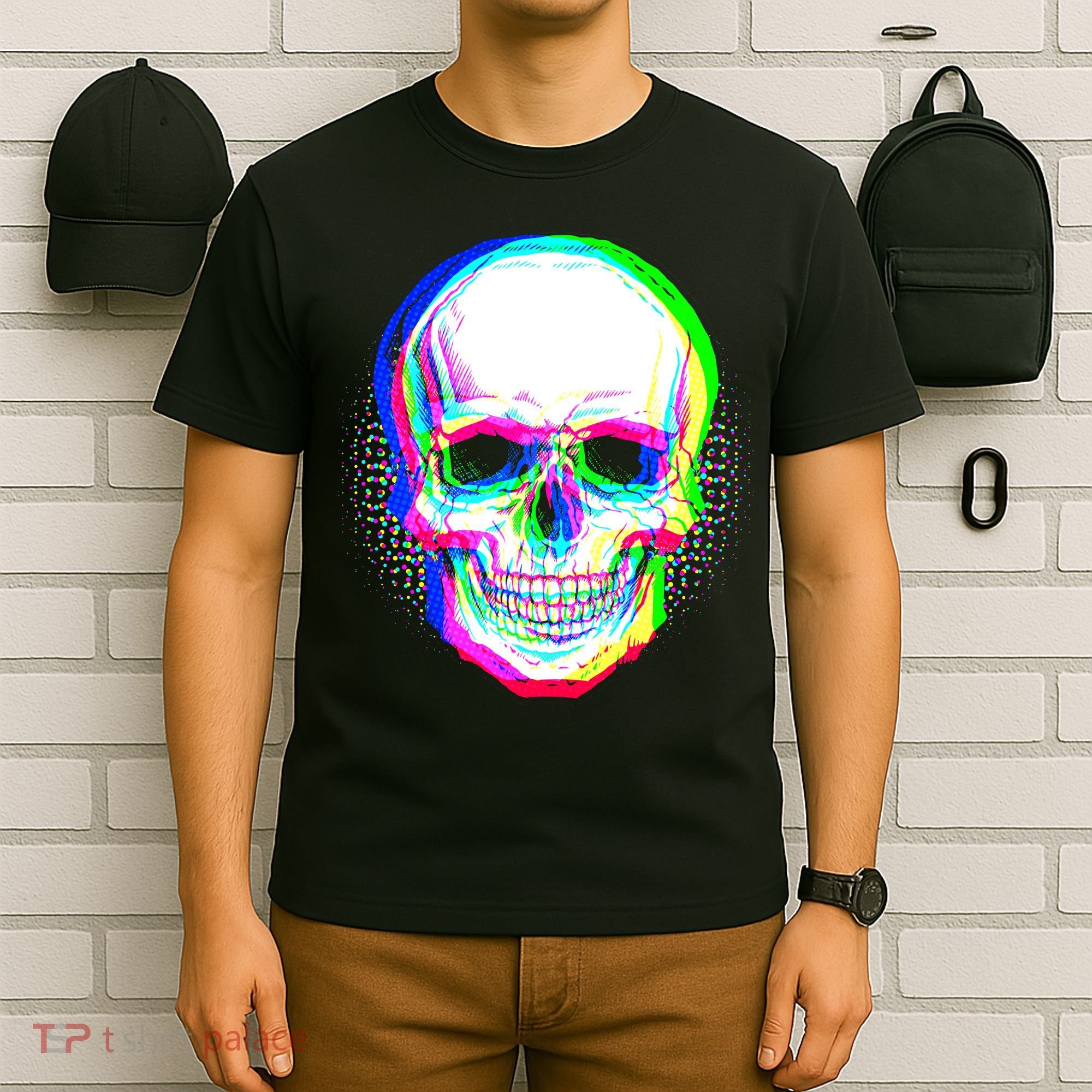 Colorful Pixelated Skull  T-Shirt