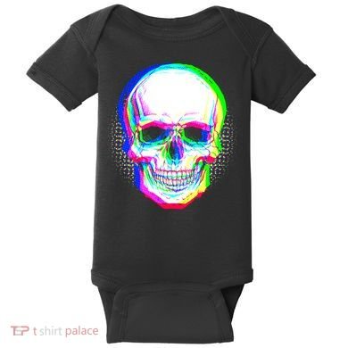 Colorful Pixelated Skull  Baby Bodysuit