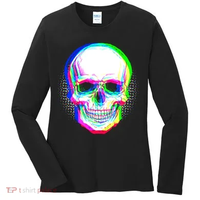 Colorful Pixelated Skull  Women's Long Sleeve Shirt