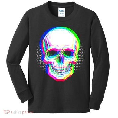 Colorful Pixelated Skull  Kids Long Sleeve Shirt