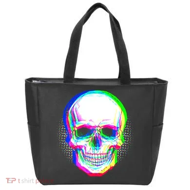 Colorful Pixelated Skull  Tote Bag