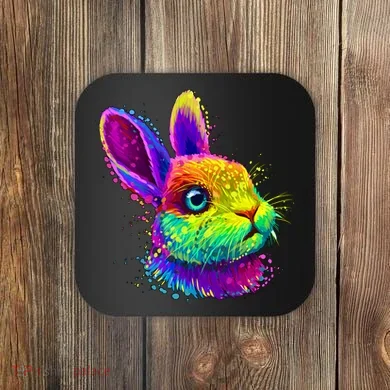 Colorful Rabbit Bunny Art Coaster