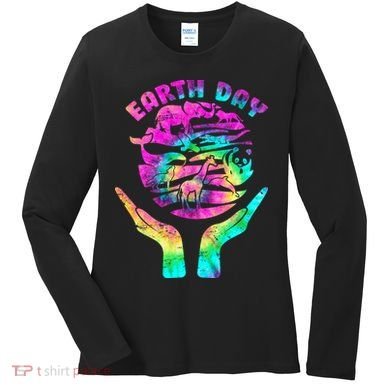 Colorful Retro Earth Day Animals Women's Long Sleeve Shirt