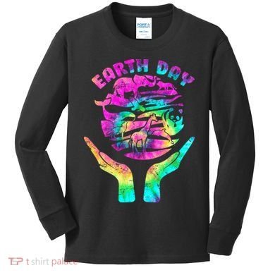 Colorful Retro Earth Day Animals Kids Long Sleeve Shirt