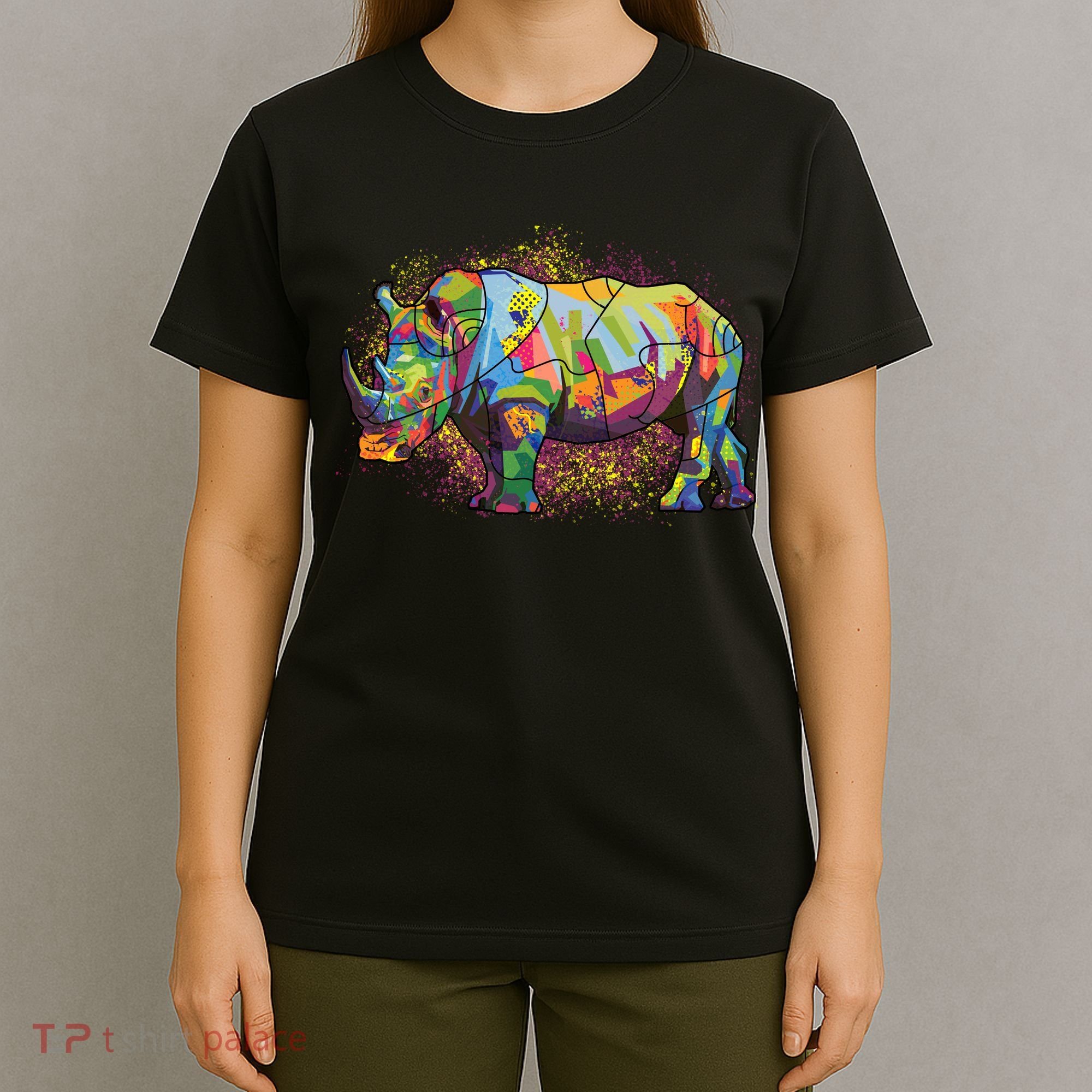Colorful Rhino Art Splatter T-Shirt