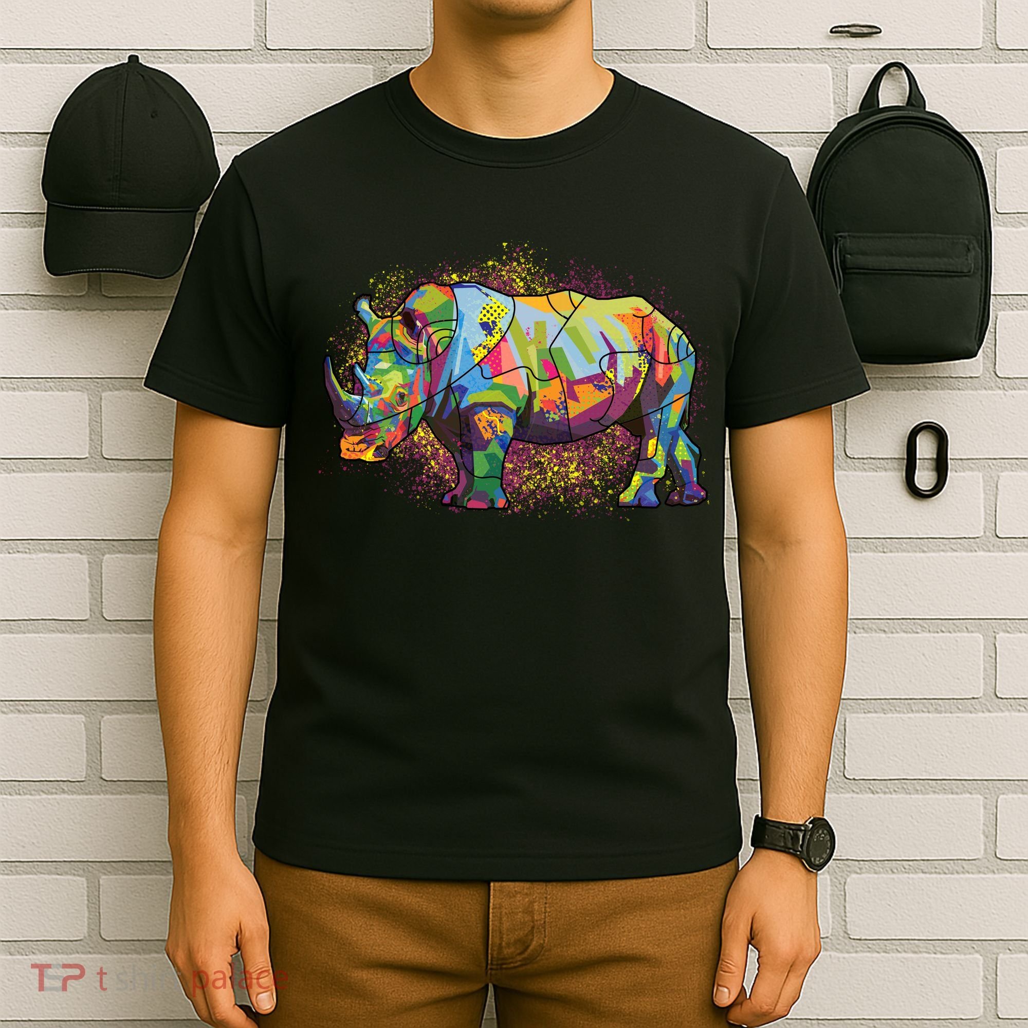 Colorful Rhino Art Splatter T-Shirt