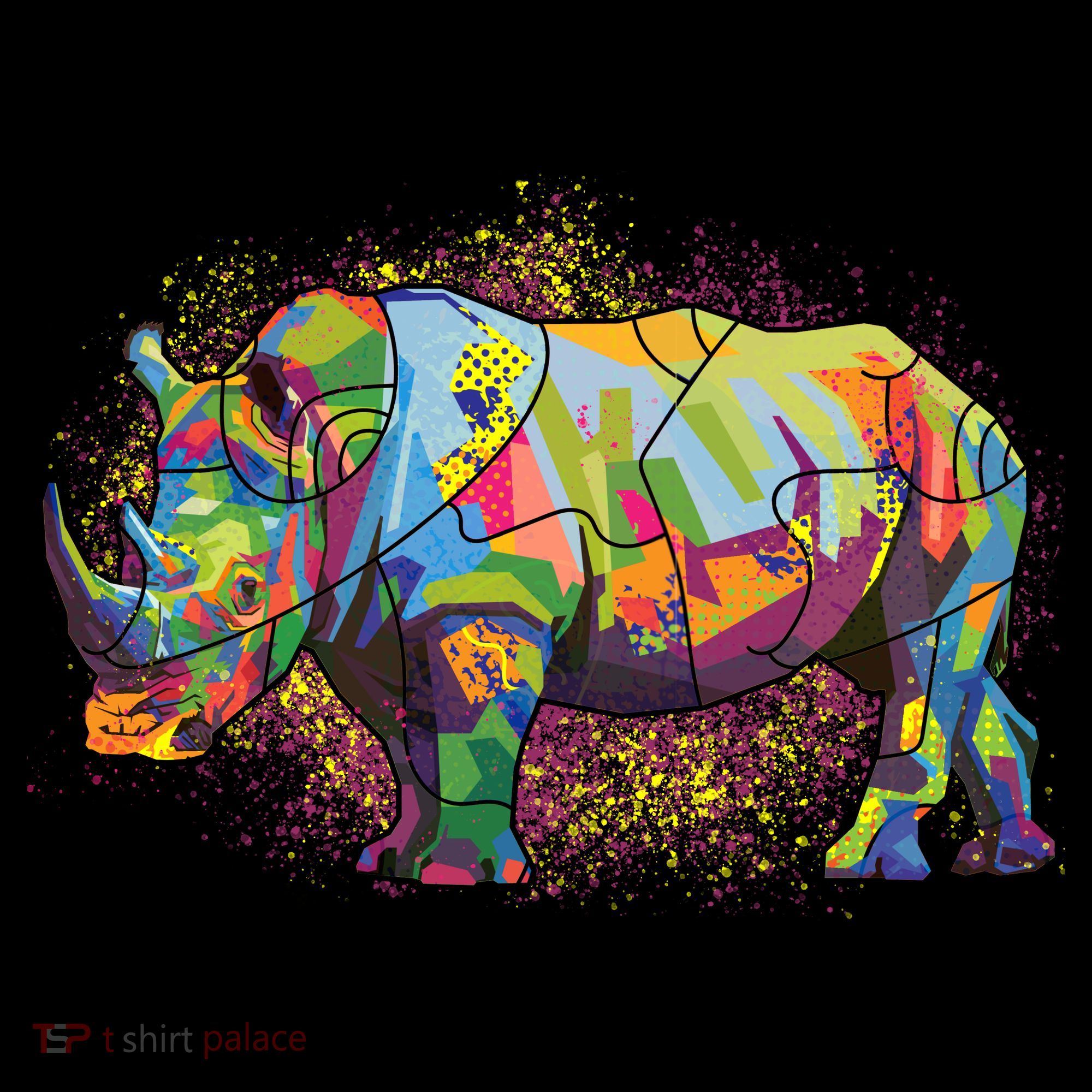 Colorful Rhino Art Splatter T-Shirt