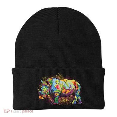 Colorful Rhino Art Splatter Beanie
