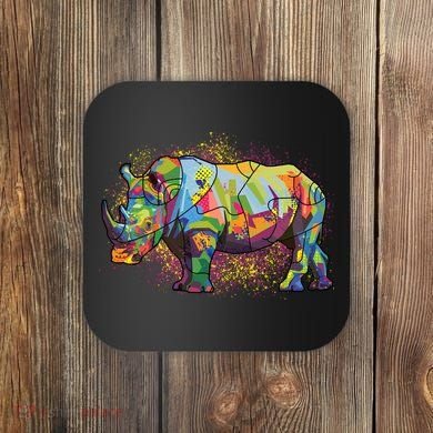 Colorful Rhino Art Splatter Coaster