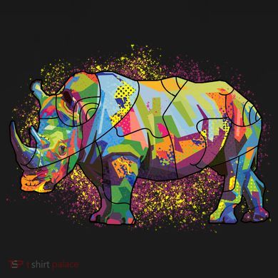 Colorful Rhino Art Splatter Womens Funnel Neck Pullover Hood