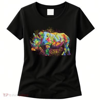 Colorful Rhino Art Splatter Women's T-Shirt