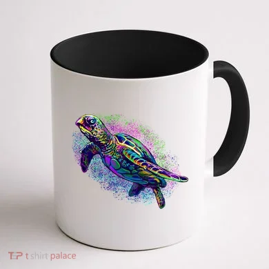 Colorful Sea Turtle Art Pattern Coffee Mug back