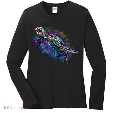 Colorful Sea Turtle Art Pattern Women's Long Sleeve Shirt