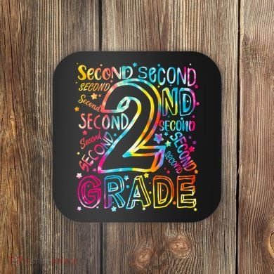 Colorful Second 2nd Grade Word Art Coaster