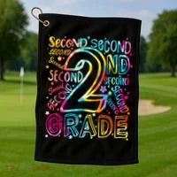 Colorful Second 2nd Grade Word Art Golf Towel thumb 1