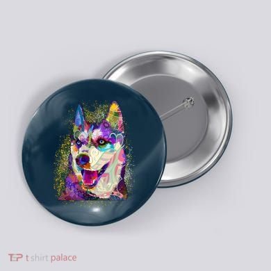 Colorful Siberian Husky Button