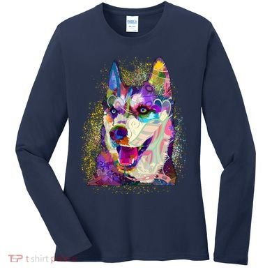 Colorful Siberian Husky Women's Long Sleeve Shirt