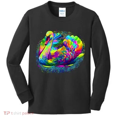Colorful Swan Kids Long Sleeve Shirt