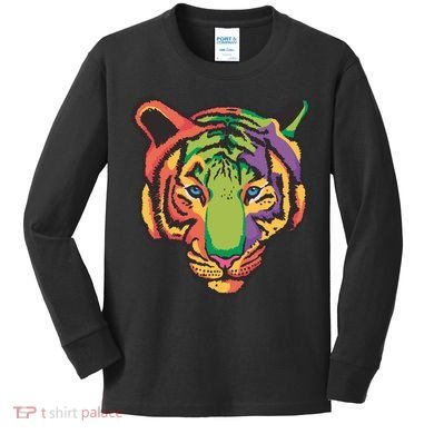 Colorful Tiger Head Kids Long Sleeve Shirt